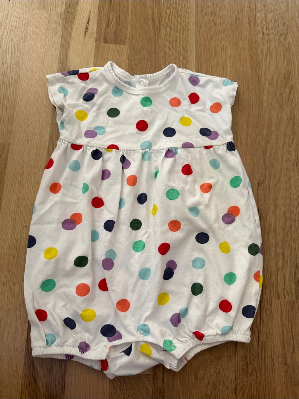 Primary White Polka Dot Baby One-Piece Romper with Multi-Color Dots